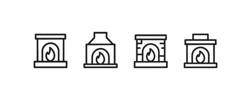 Set of four minimalist fireplace icons on white background. vector