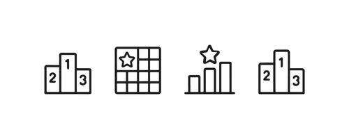 Set of ranking icons podium, grid, bar chart with stars. vector