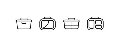 Set of four minimalist food container icons in black line art style. vector