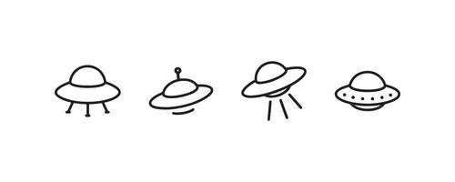 Set of four simple line ufo icons on white background. vector