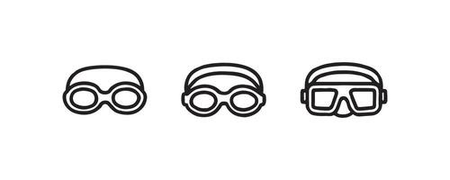 Minimalist icons of swimming goggles and diving masks on white background. vector