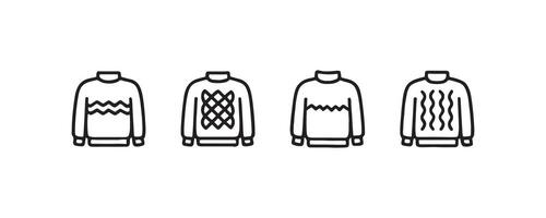 Set of cozy sweater icons with geometric patterns. vector