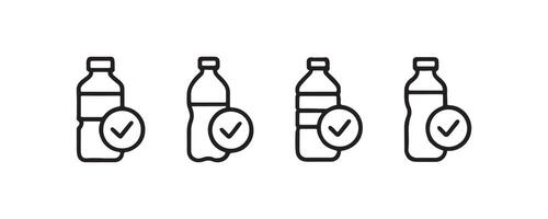 Plastic bottle icons with check marks indicating recycling approval. vector