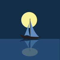 Moonlit sailboat reflection on the water vector