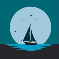 Fullmoon sailing scene with reflections vector