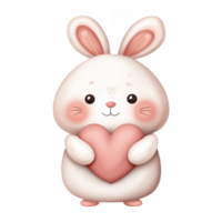 Adorable bunny holding heart, cute and cheerful character, perfect for love themes and illustrations. This kawaii design evokes warmth and affection, making it ideal for various creative projects png