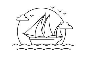 Simplified unset sailing outline artwork vector