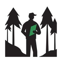Hiker Exploring Forest Trail Silhouette vector