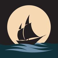 Moon shadow sailing under night sky vector