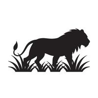 Lion Silhouette Prowling Stealthily Through Tall vector