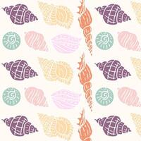 Hand-drawn seashell seamless pattern. Colorful nautical background for textile, packaging, wallpaper. vector