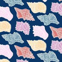 Seashells hand-drawn colorful seamless pattern. Nautical seamless background for summer, beach, textile, packaging vector