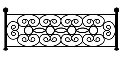 Iron rod fence element. Silhouette with a pattern of curled lines vector