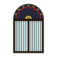 Stained glass arch window frame vintage. Silhouette of fence element vector
