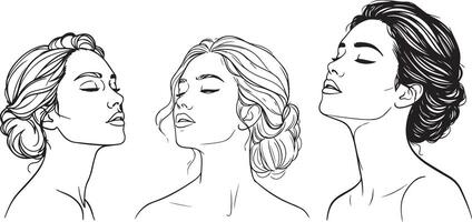 A Minimalist Line Drawing of a Woman in Profile with Graceful Updo and Closed Eyes vector