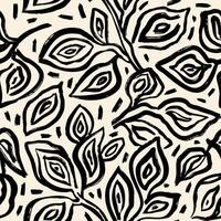 Black abstract leaves seamless pattern drawing in brushpen. Hand drawn botanical ink print. Floral hand painted wallpaper, background, textile design, fabric, wrapping paper. vector