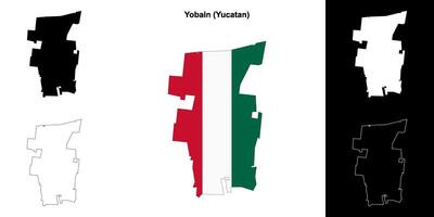 Yobain municipality, Yucatan outline map set vector