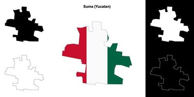 Suma municipality, Yucatan outline map set vector