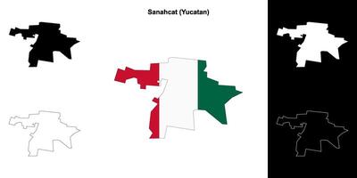 Sanahcat municipality, Yucatan outline map set vector