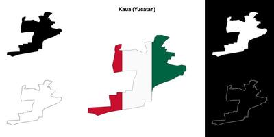 Kaua municipality, Yucatan outline map set vector