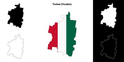 Tunkas municipality, Yucatan outline map set vector
