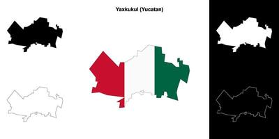 Yaxkukul municipality, Yucatan outline map set vector
