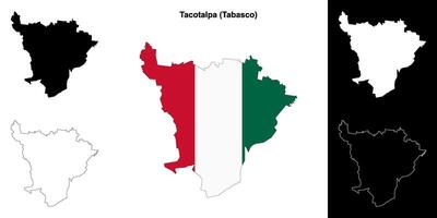 Tacotalpa municipality, Tabasco outline map set vector