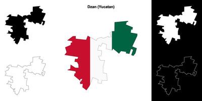 Dzan municipality, Yucatan outline map set vector
