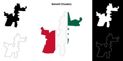 Samahil municipality, Yucatan outline map set vector