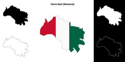 Cerro Azul municipality, Veracruz outline map set vector