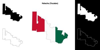 Halacho municipality, Yucatan outline map set vector