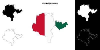Conkal municipality, Yucatan outline map set vector
