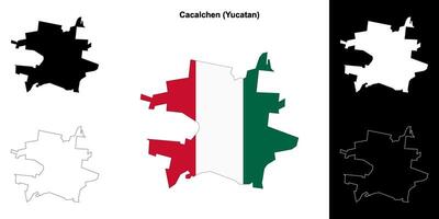 Cacalchen municipality, Yucatan outline map set vector