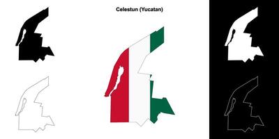 Celestun municipality, Yucatan outline map set vector