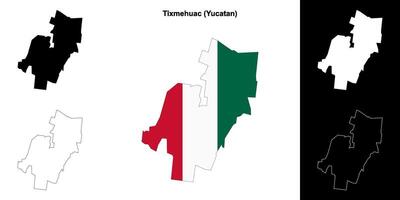 Tixmehuac municipality, Yucatan outline map set vector