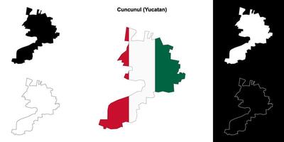 Cuncunul municipality, Yucatan outline map set vector
