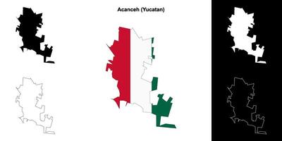 Acanceh municipality, Yucatan outline map set vector