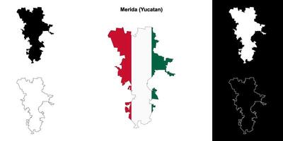 Merida municipality, Yucatan outline map set vector