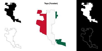 Teya municipality, Yucatan outline map set vector