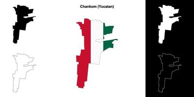 Chankom municipality, Yucatan outline map set vector
