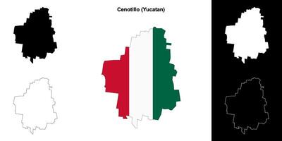 Cenotillo municipality, Yucatan outline map set vector
