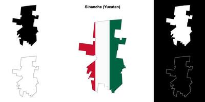 Sinanche municipality, Yucatan outline map set vector