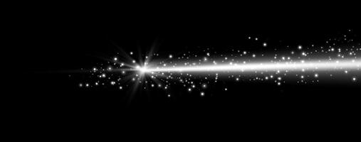 White horizontal laser beam. Neon line, presentation pointer. Silver glow flare light effect. illustration. Isolated on black background. vector
