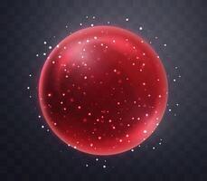 Red magic fantasy sphere. Crystal ball with glowing sparkles and particles. Energy orb with glow flare light effect. Isolated on dark background. illustration. vector
