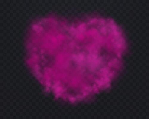 Realistic pink smoke heart or haze on a dark background. Magic fog, vapor. illustration.