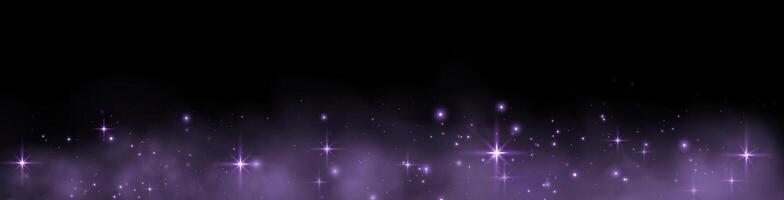 Purple glittering dots, particles, stars magic sparks. Glow flare light effect. Violet luminous points, particles on dark background. vector