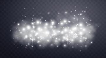 Silver magic sparks and dust stars. Glittering dots, particles, sparkles. Glow flare light effect. Silver luminous points. particles on dark background. vector