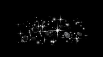 Silver magic sparks and dust stars. Glittering dots, particles, sparkles. Glow flare light effect. Silver luminous points on black background. vector