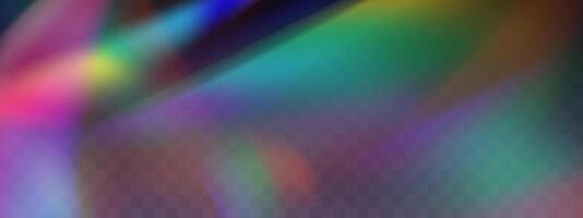 Blurred rainbow refraction overlay effect. Light lens prism effect on dark background. Holographic reflection, crystal flare leak shadow overlay vector