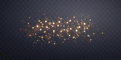 Orange glittering dots, particles, stars magic sparks. Glow flare light effect. Gold luminous points, particles on dark background vector